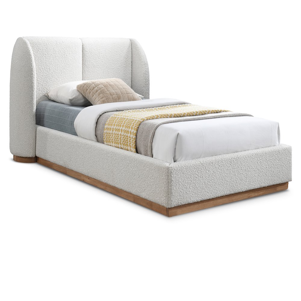 Jardin Cream Boucle Fabric Twin Bed. Picture 1