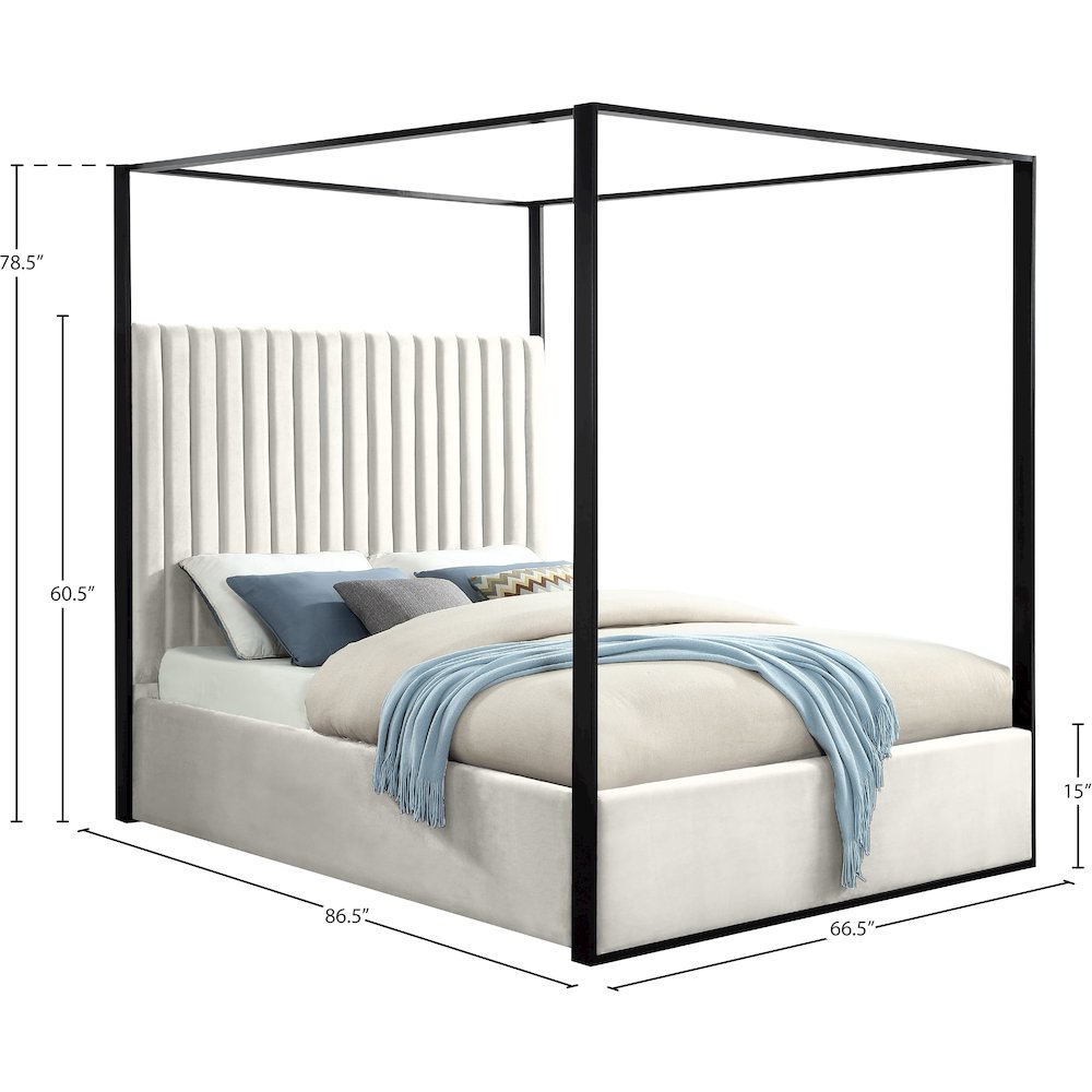 Jax Cream Velvet Queen Bed. Picture 4