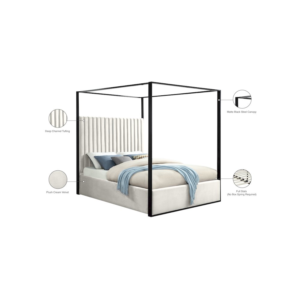 Jax Cream Velvet Queen Bed. Picture 5