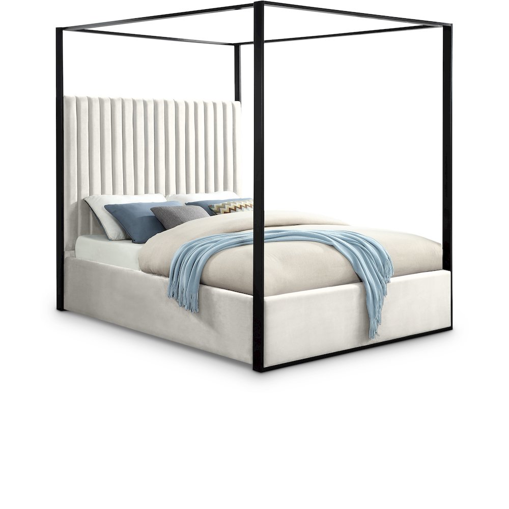 Jax Cream Velvet Queen Bed. Picture 1