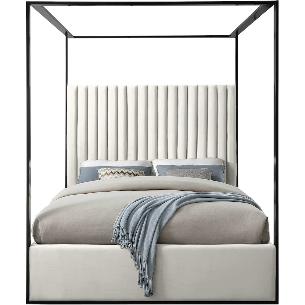 Jax Cream Velvet Queen Bed. Picture 2