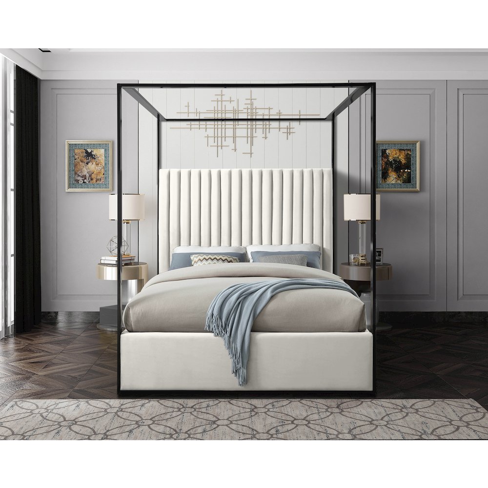 Jax Cream Velvet Queen Bed. Picture 3