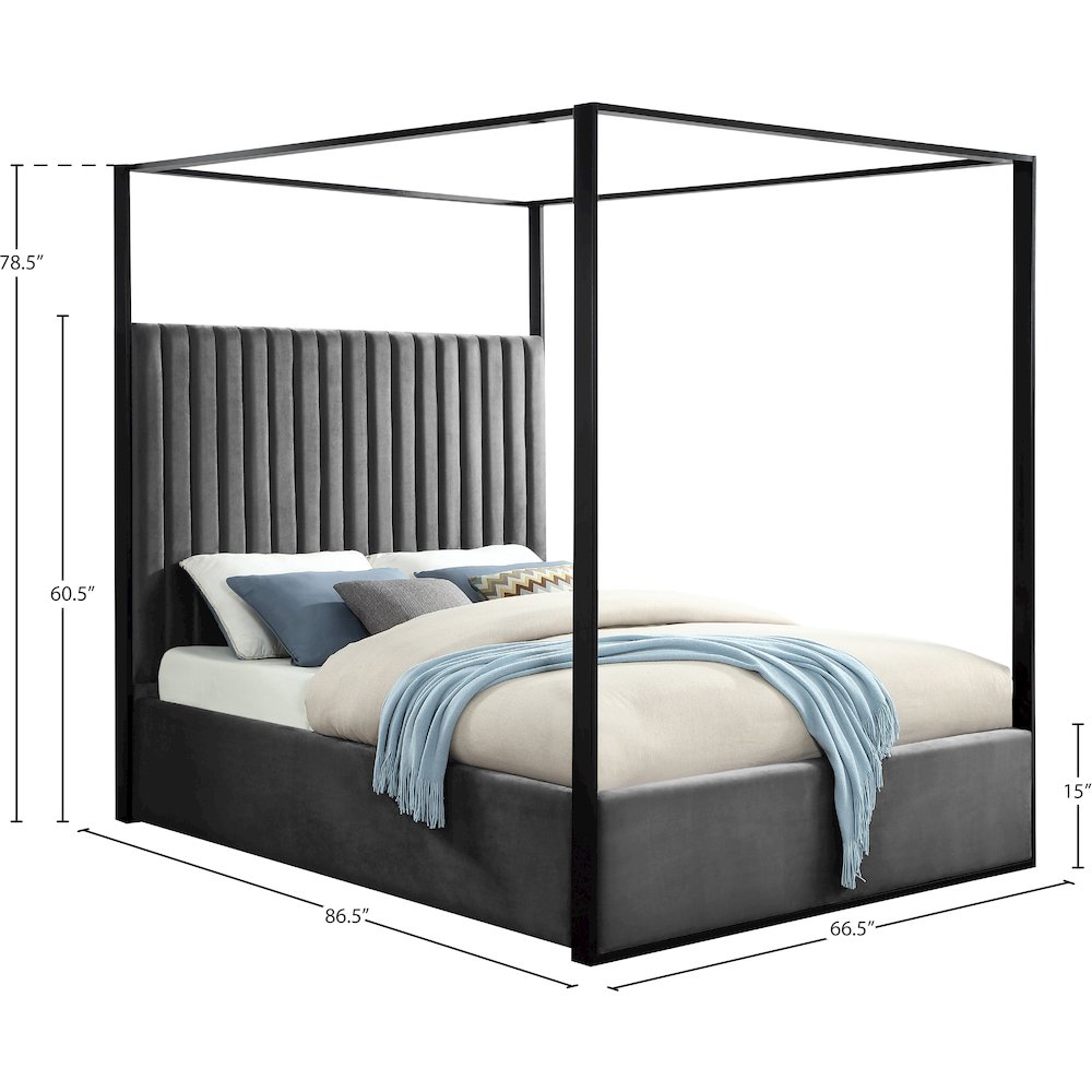 Jax Grey Velvet Queen Bed. Picture 4