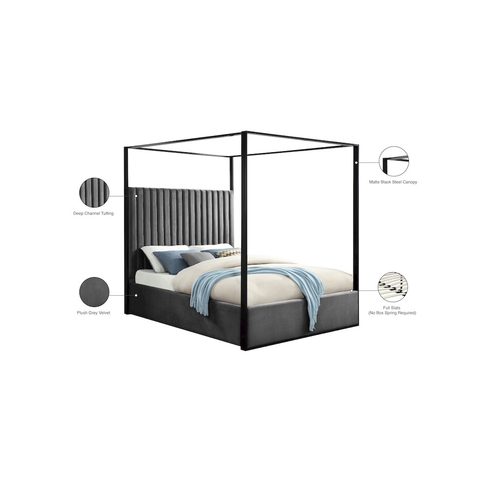 Jax Grey Velvet Queen Bed. Picture 5