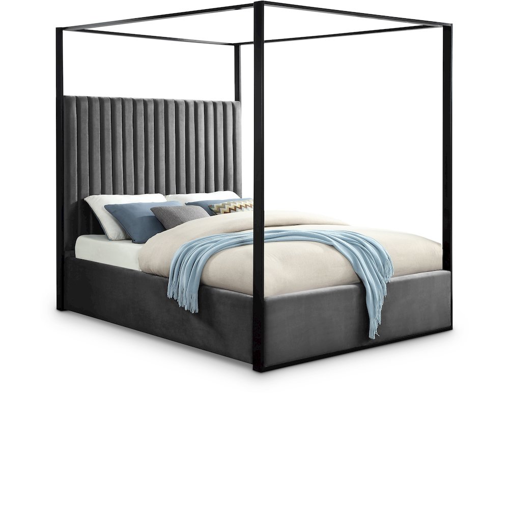 Jax Grey Velvet Queen Bed. Picture 1
