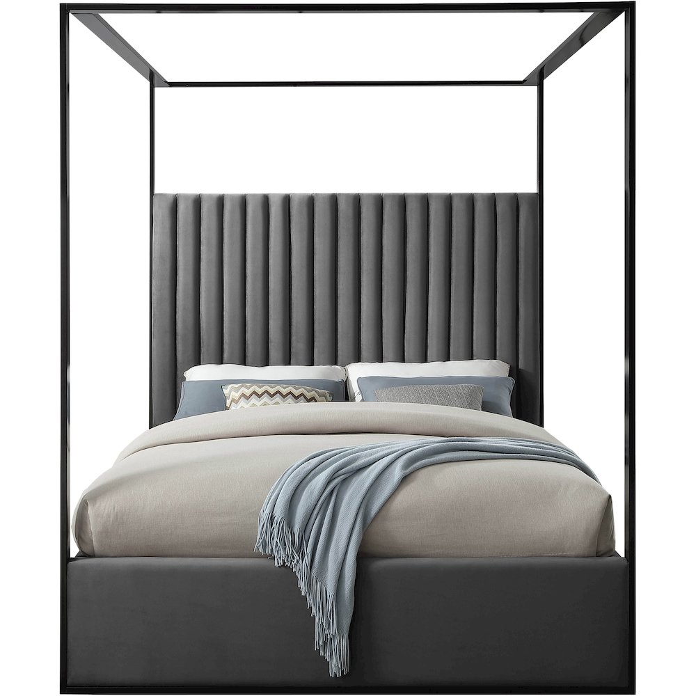 Jax Grey Velvet Queen Bed. Picture 2