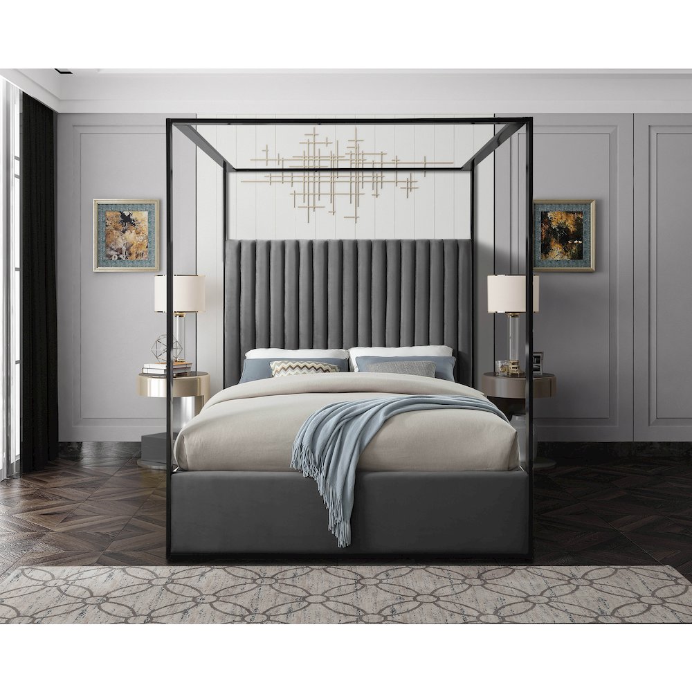 Jax Grey Velvet Queen Bed. Picture 3