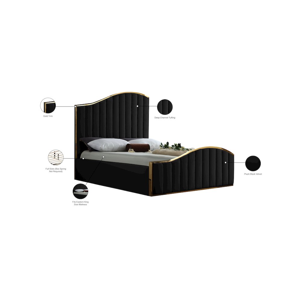 Jolie Black Velvet King Bed. Picture 4