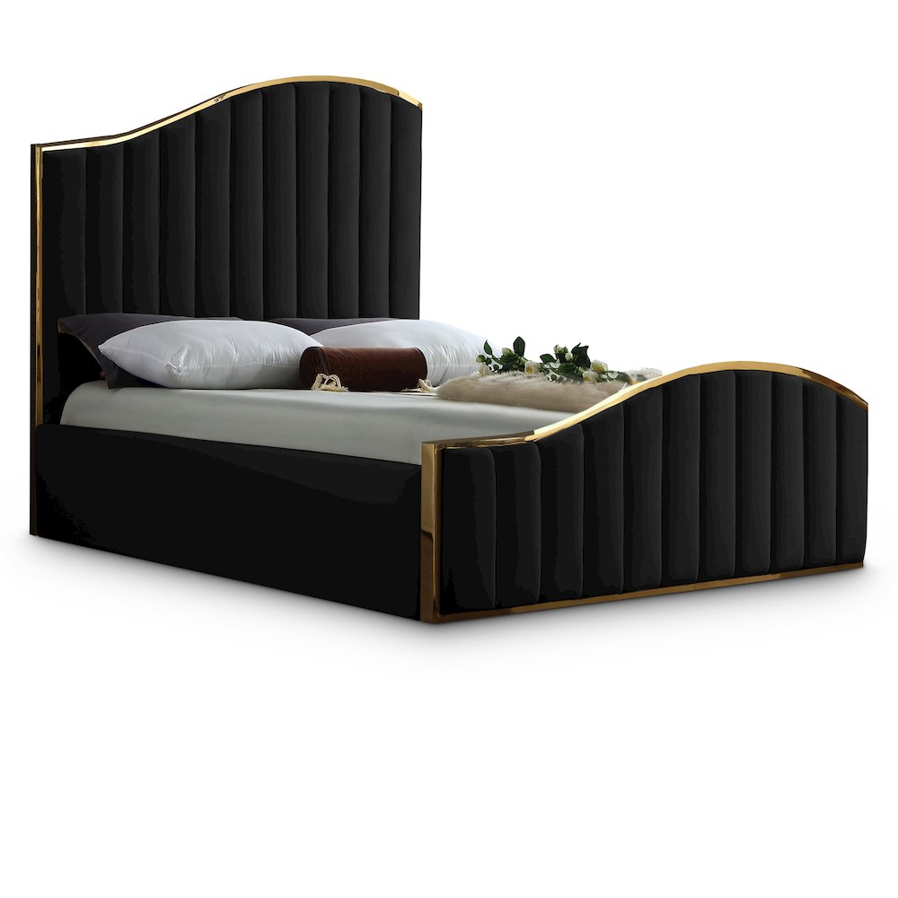 Jolie Black Velvet Queen Bed. Picture 1