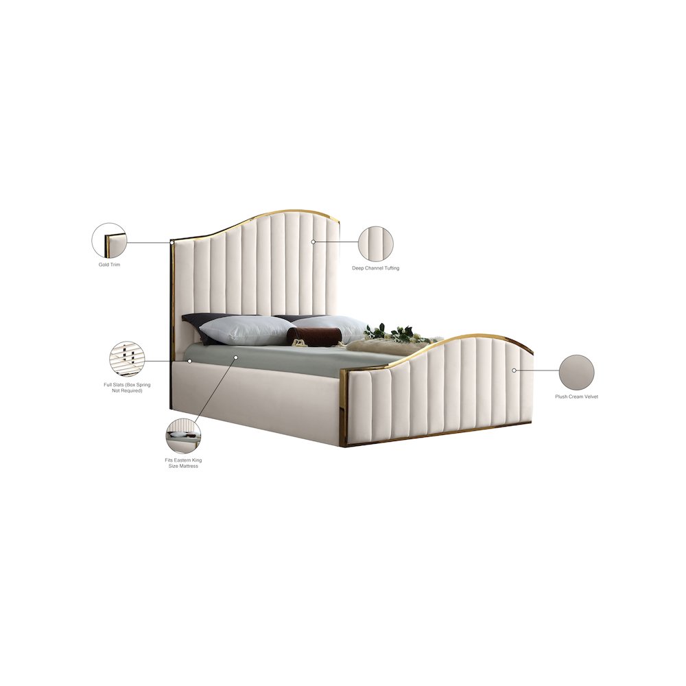 Jolie Cream Velvet King Bed. Picture 4