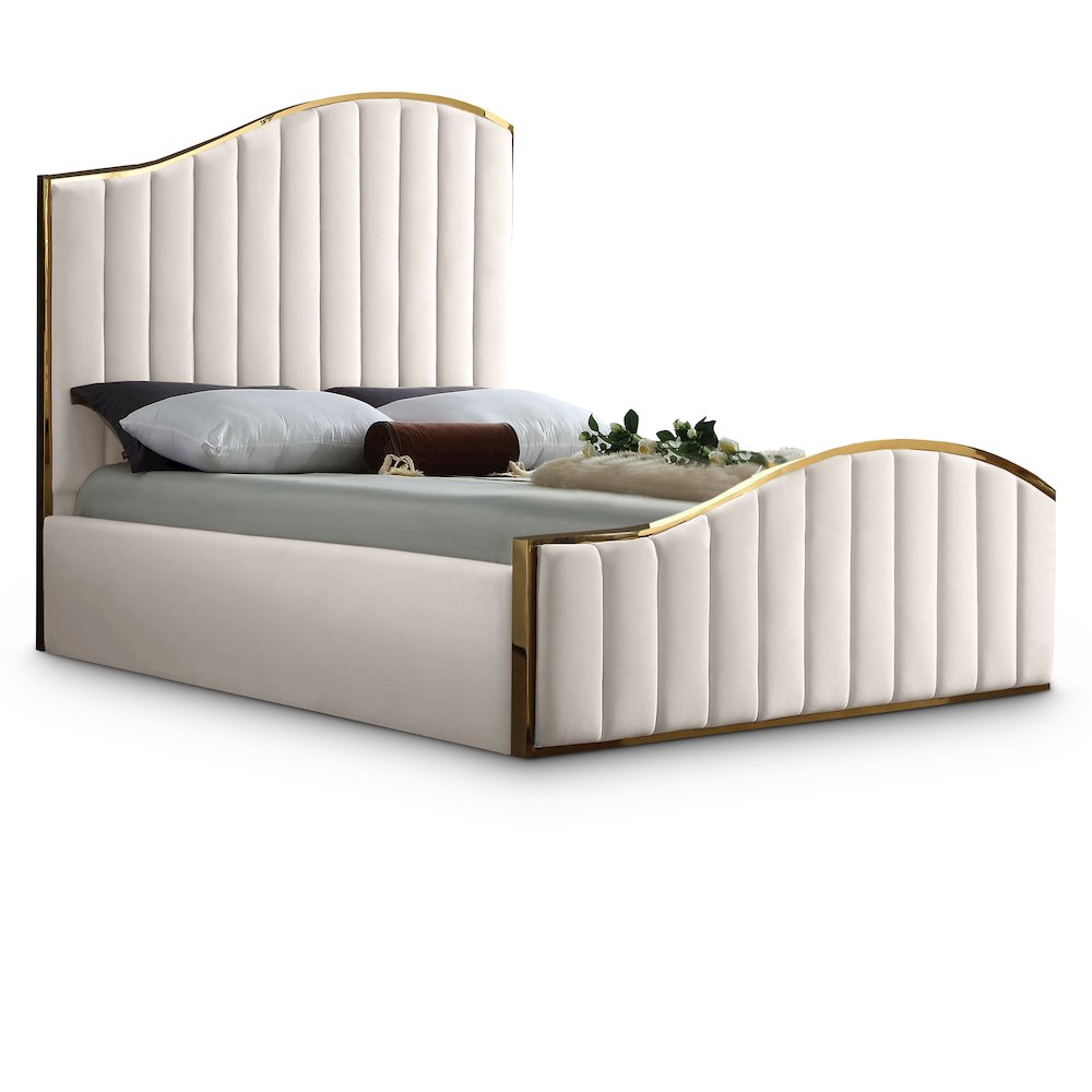 Jolie Cream Velvet King Bed. Picture 1