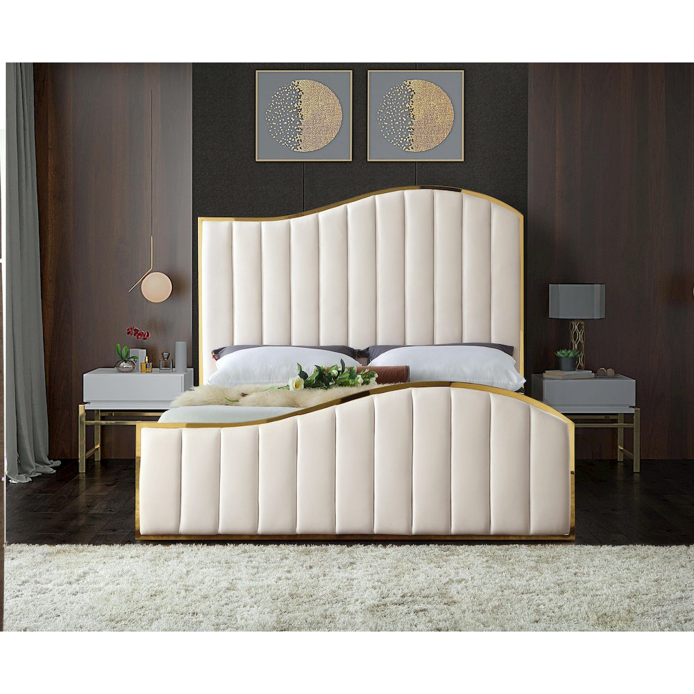 Jolie Cream Velvet King Bed. Picture 2