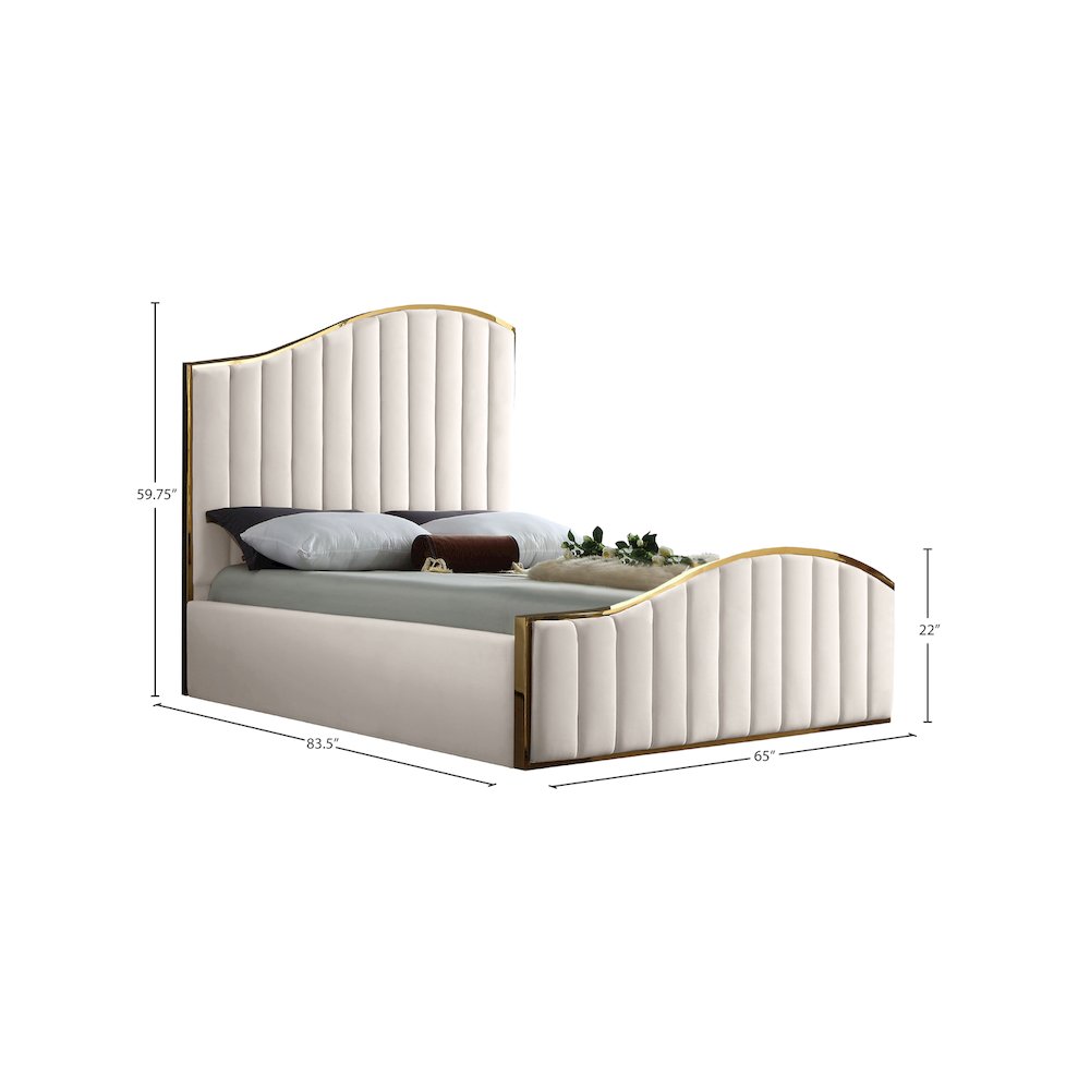 Jolie Cream Velvet Queen Bed. Picture 3