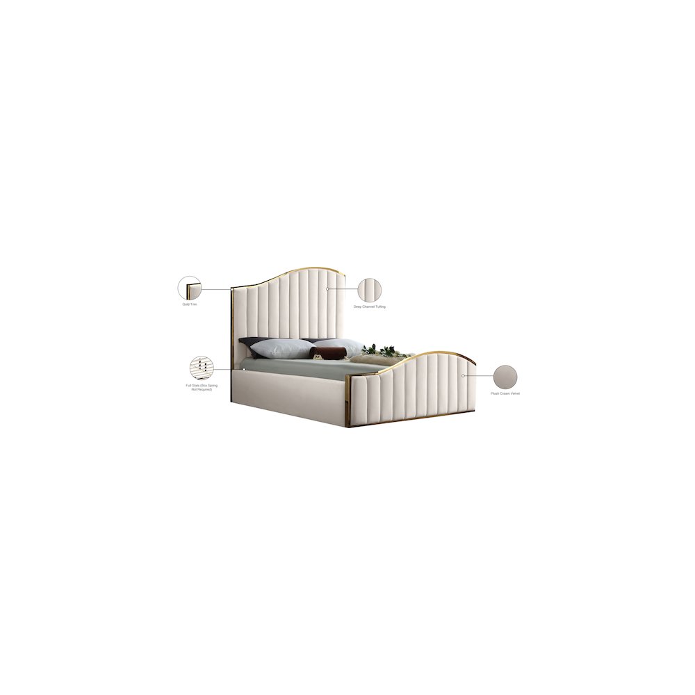 Jolie Cream Velvet Queen Bed. Picture 4