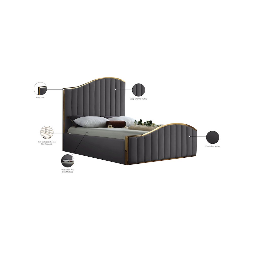 Jolie Grey Velvet King Bed. Picture 4