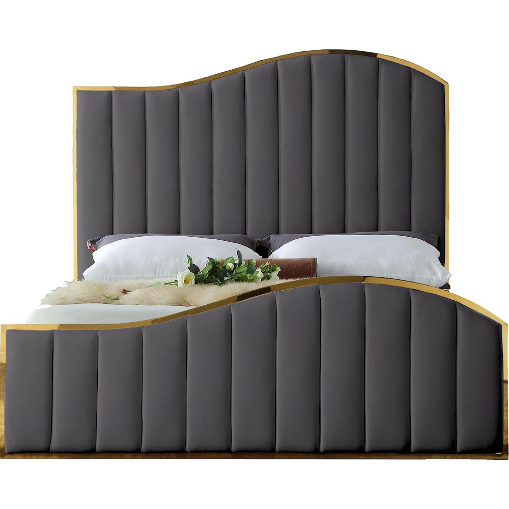 Jolie Grey Velvet King Bed. Picture 2
