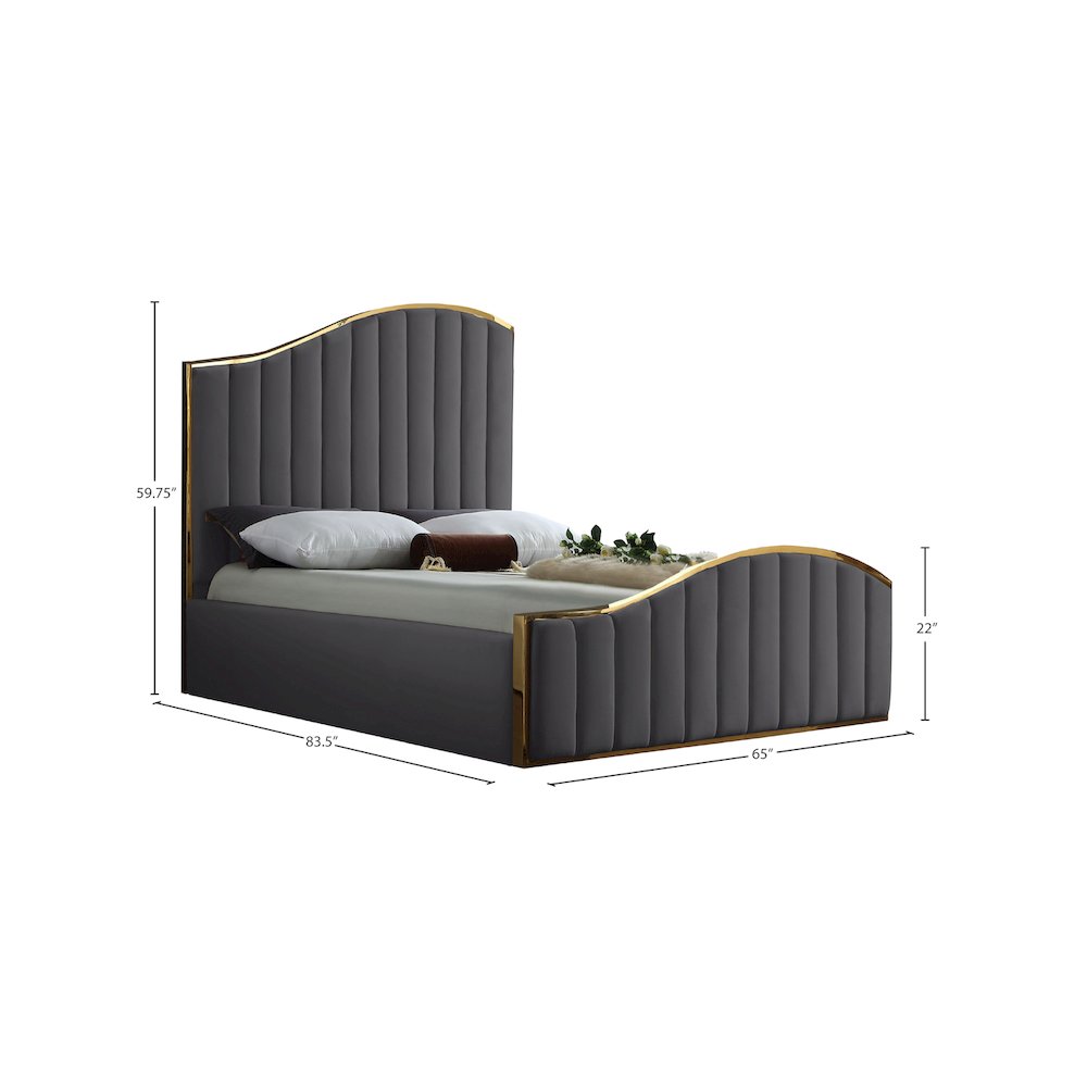 Jolie Grey Velvet Queen Bed. Picture 3