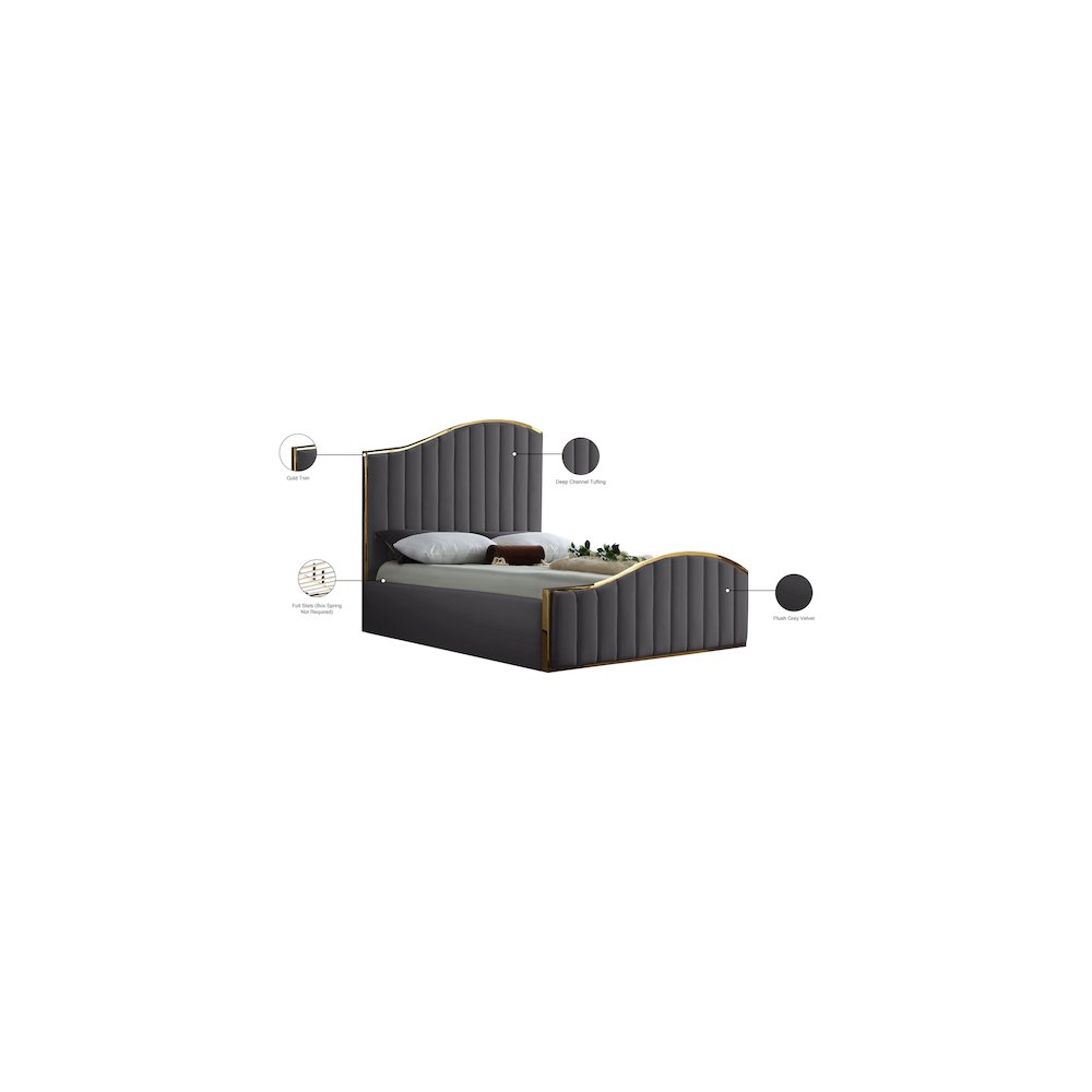 Jolie Grey Velvet Queen Bed. Picture 4