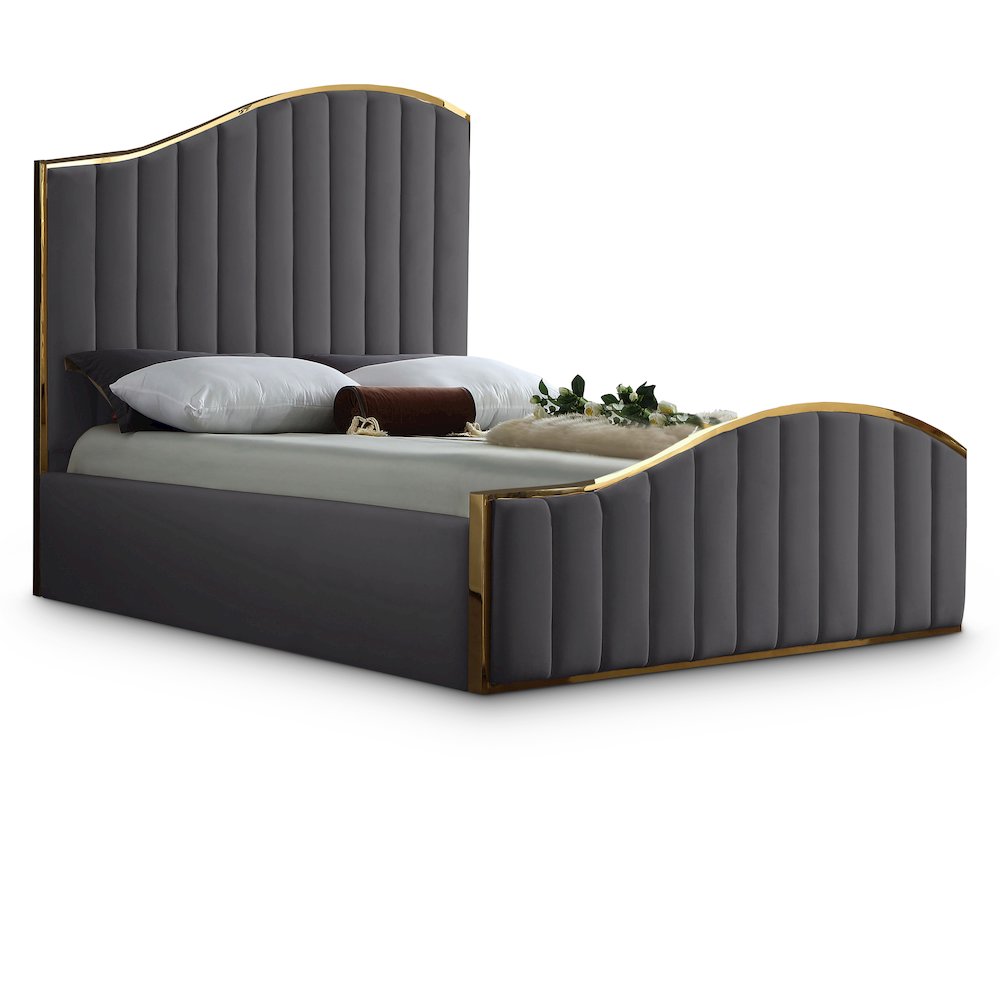 Jolie Grey Velvet Queen Bed. Picture 1