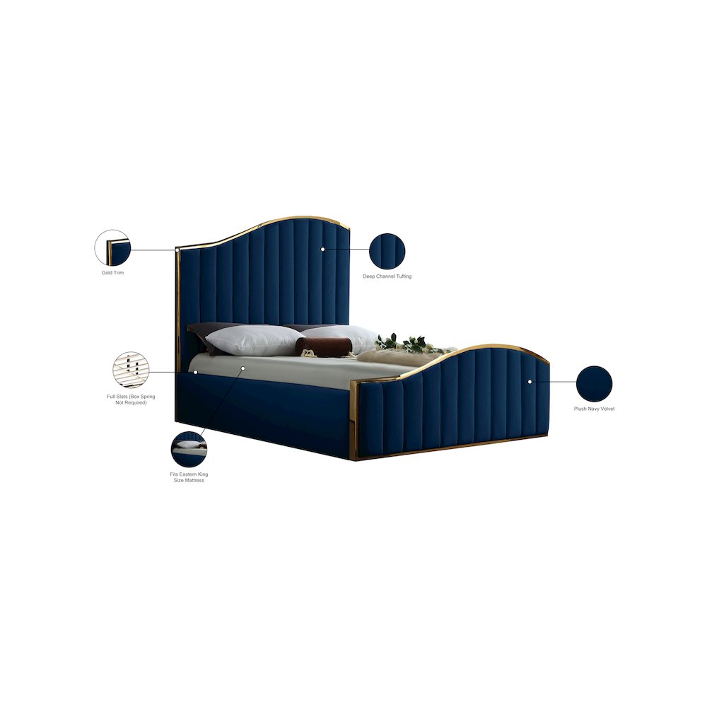 Jolie Navy Velvet King Bed. Picture 4