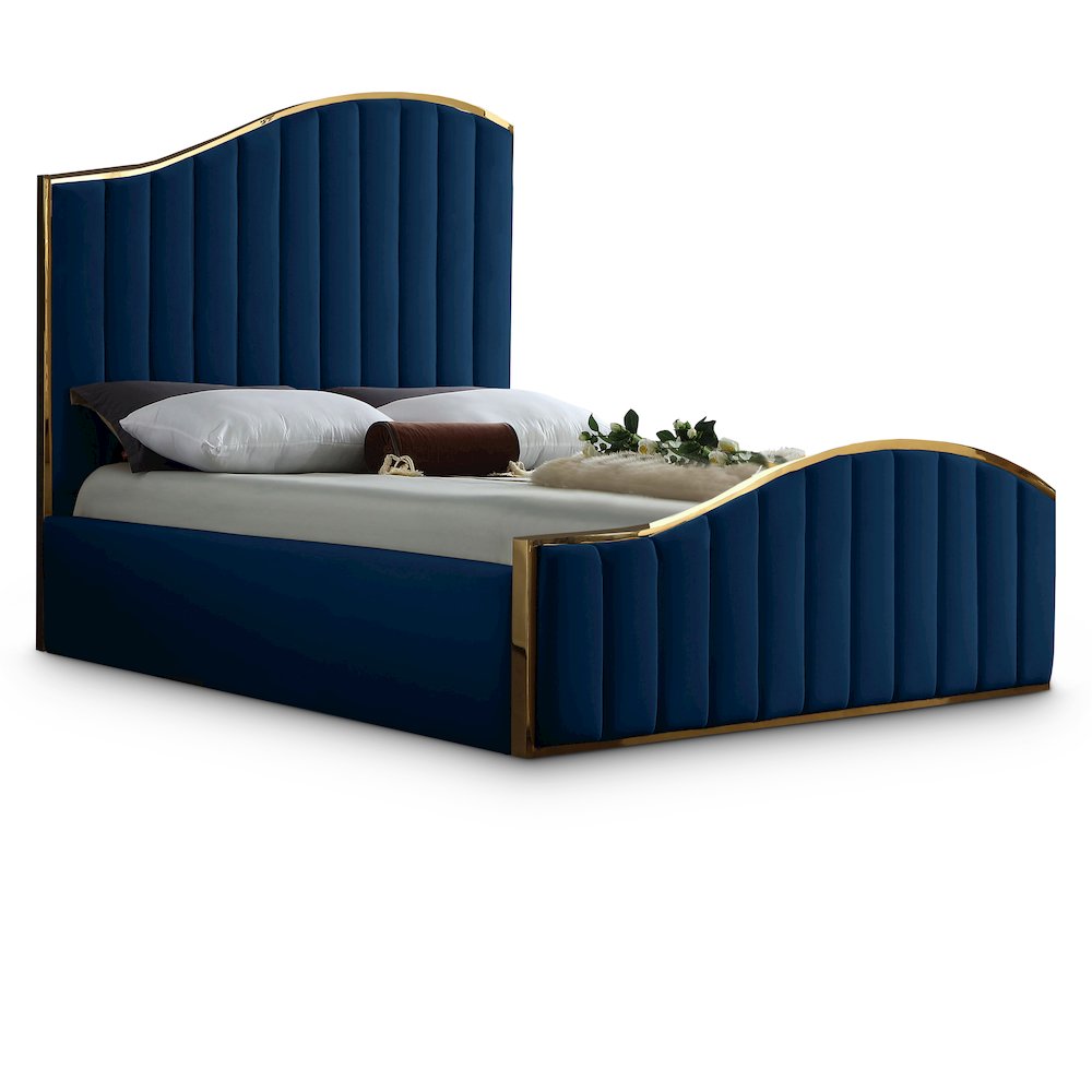 Jolie Navy Velvet King Bed. Picture 1