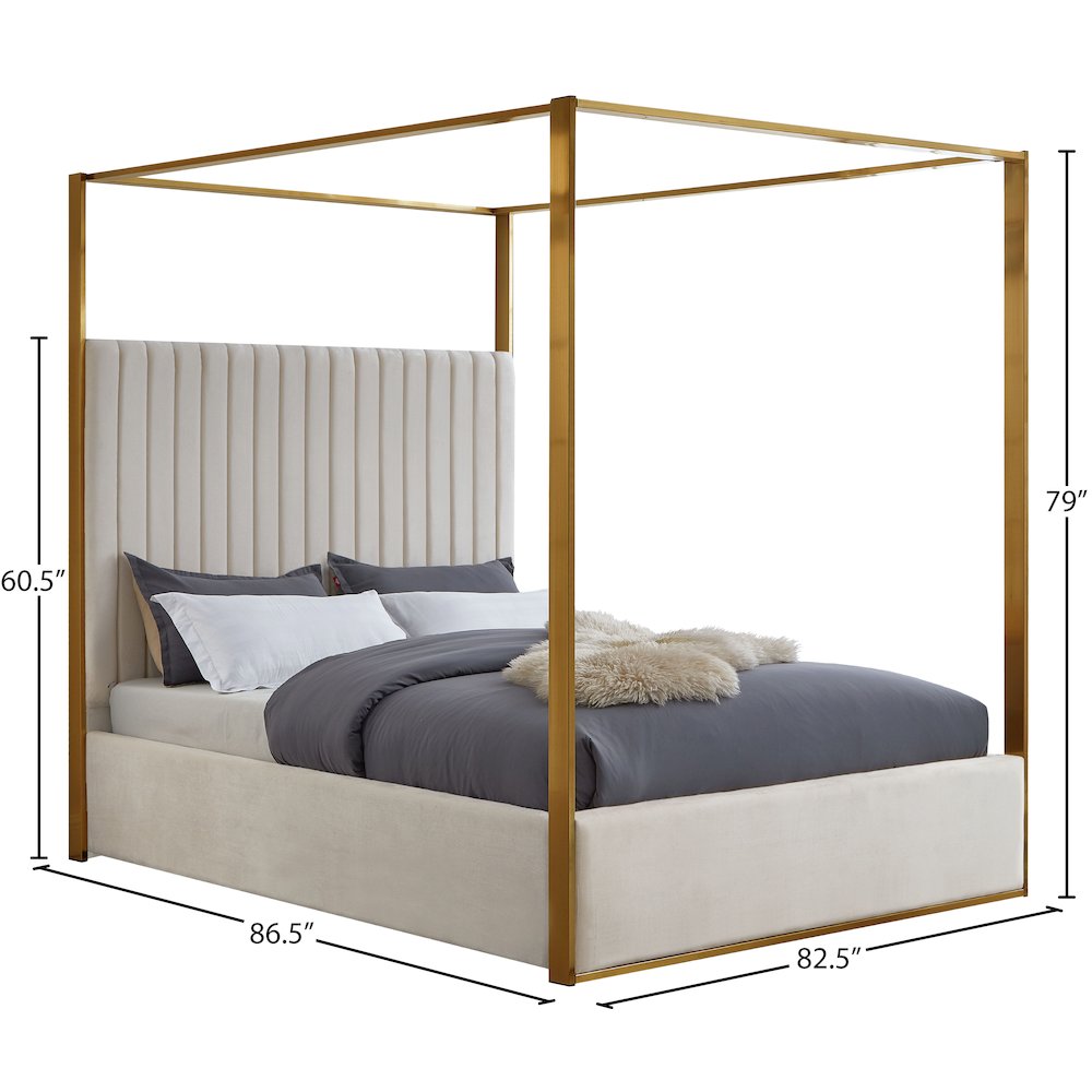 Jones Cream Velvet King Bed. Picture 6