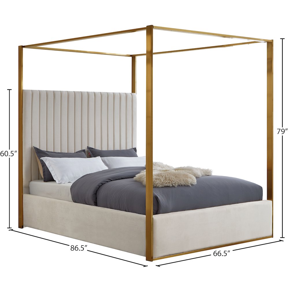 Jones Cream Velvet Queen Bed. Picture 6