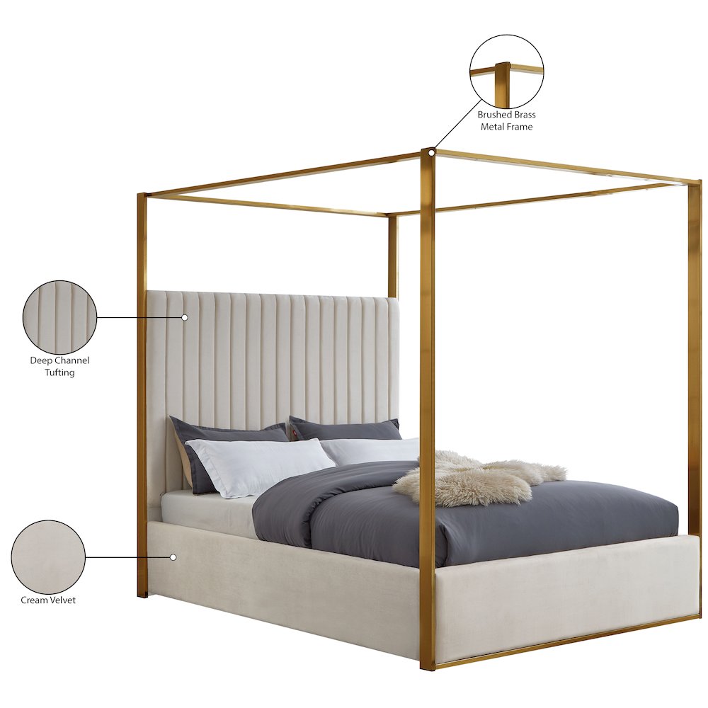 Jones Cream Velvet Queen Bed. Picture 7