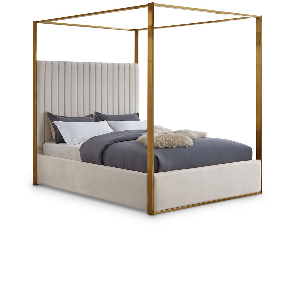 Jones Cream Velvet Queen Bed. Picture 1