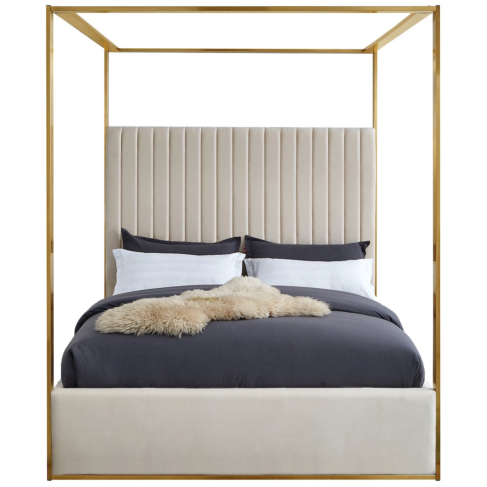 Jones Cream Velvet Queen Bed. Picture 2