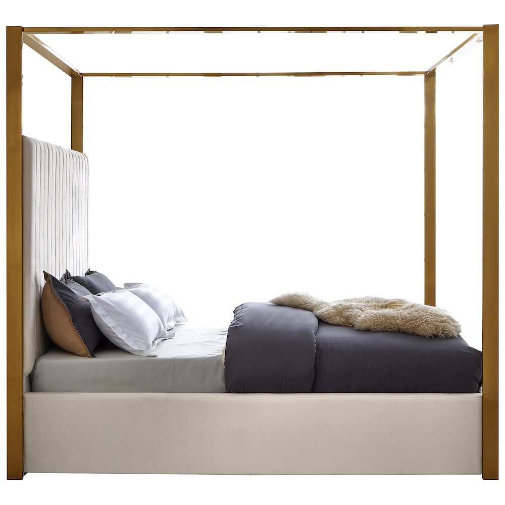 Jones Cream Velvet Queen Bed. Picture 4