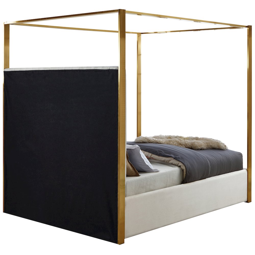 Jones Cream Velvet Queen Bed. Picture 5