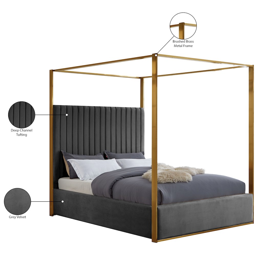 Jones Grey Velvet Queen Bed. Picture 7