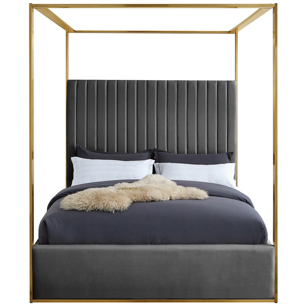 Jones Grey Velvet Queen Bed. Picture 2