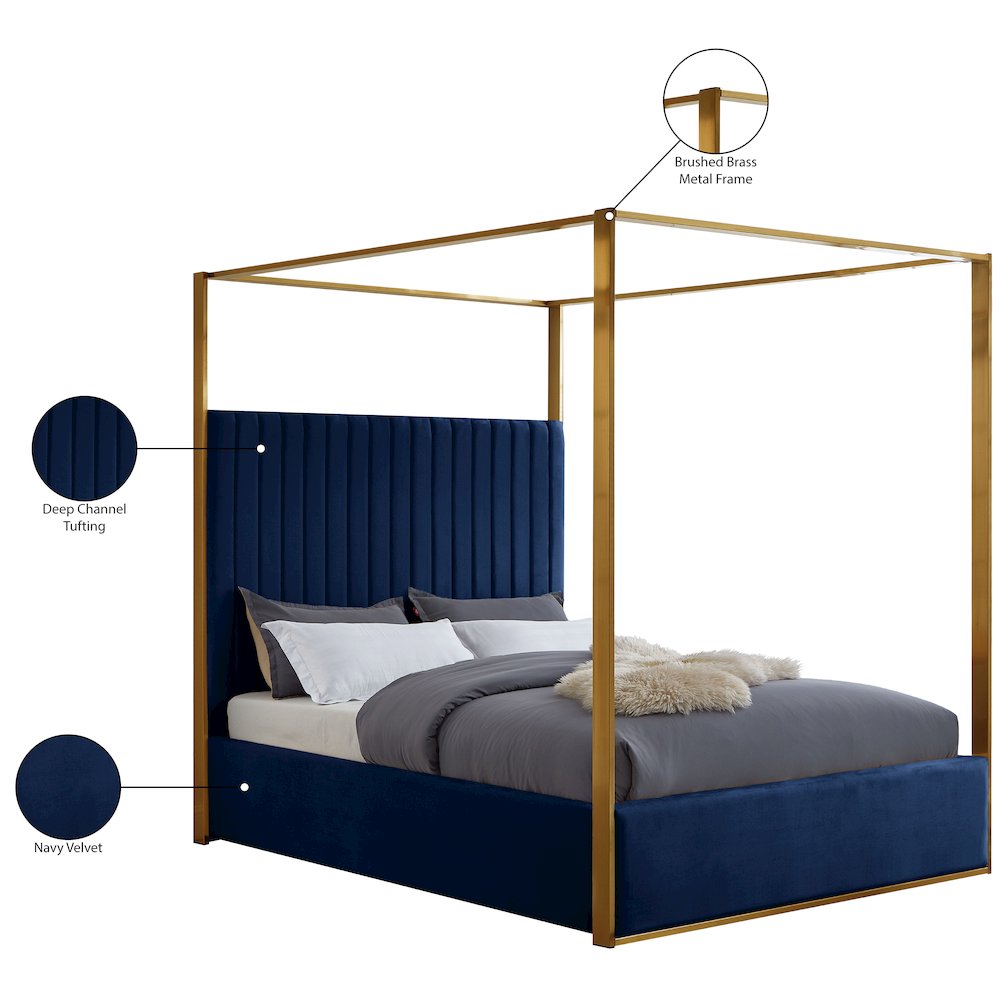 Jones Navy Velvet King Bed. Picture 7