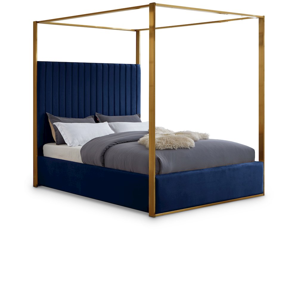 Jones Navy Velvet King Bed. Picture 1