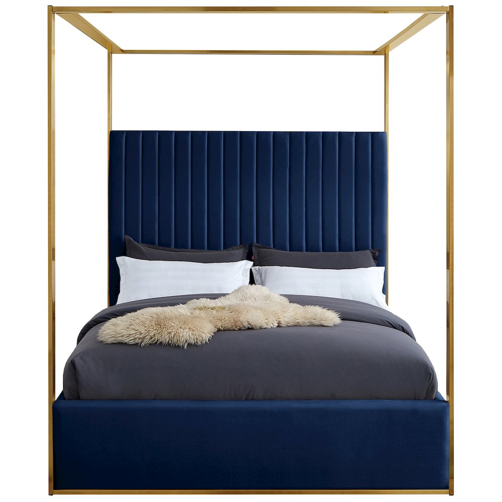 Jones Navy Velvet King Bed. Picture 2