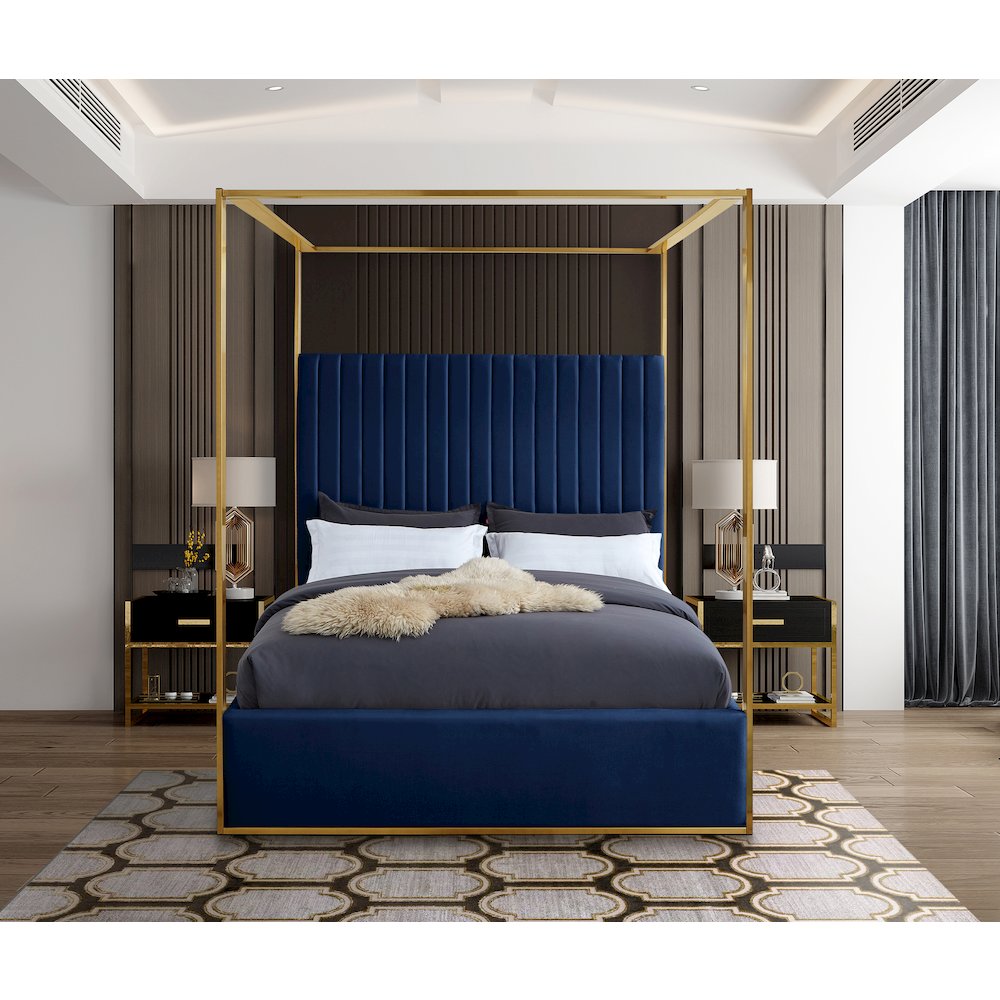 Jones Navy Velvet King Bed. Picture 3