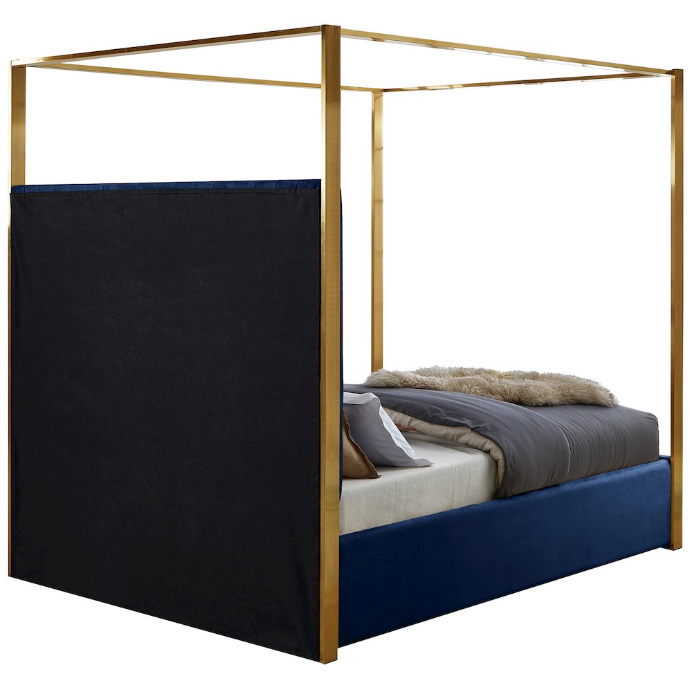 Jones Navy Velvet King Bed. Picture 5