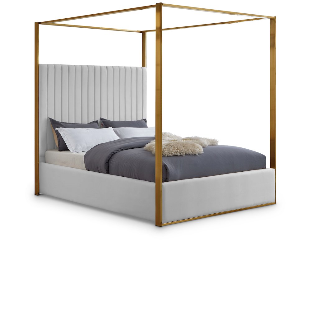 Jones White Vegan Leather Queen Bed. Picture 1