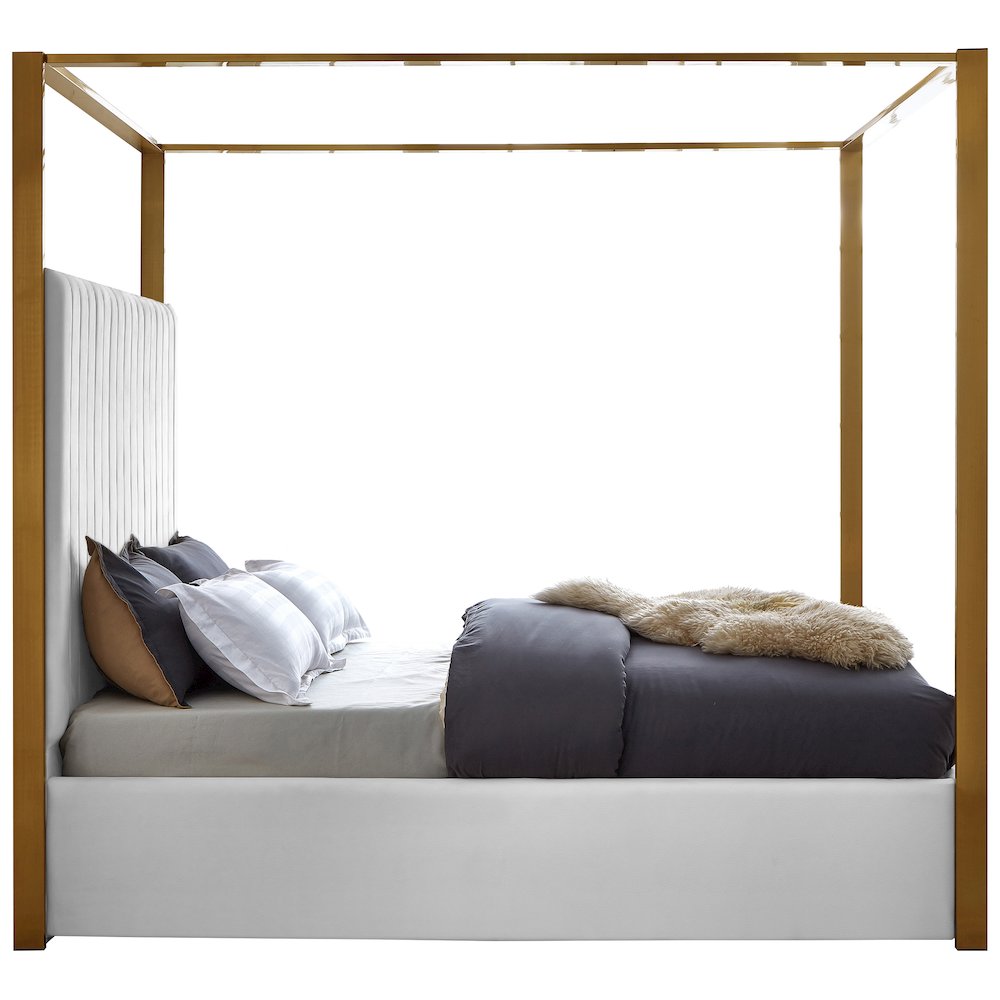 Jones White Vegan Leather Queen Bed. Picture 4