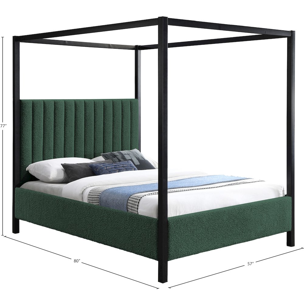 Kelly Green Boucle Fabric Full Bed. Picture 6