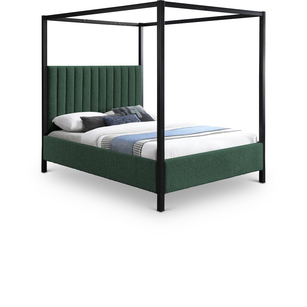 Kelly Green Boucle Fabric Full Bed. Picture 1