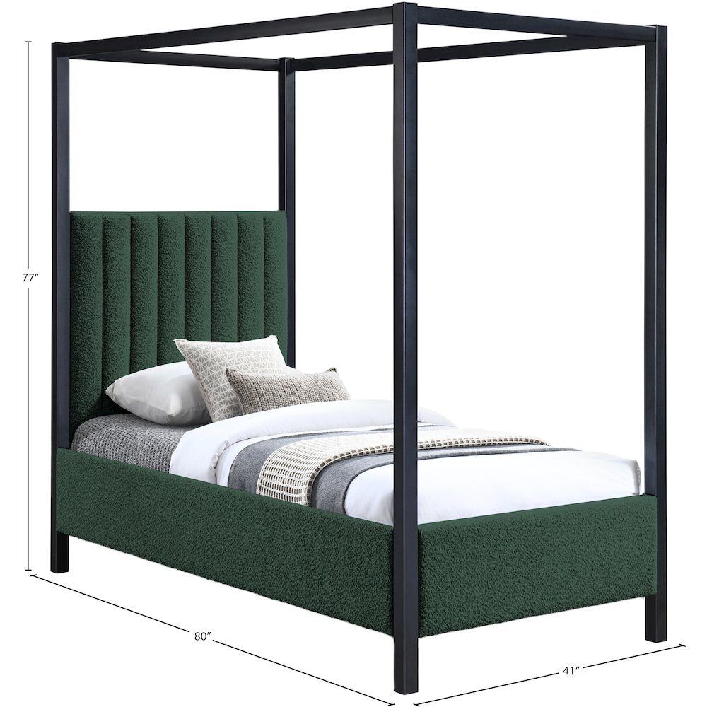 Kelly Green Boucle Fabric Twin Bed. Picture 6