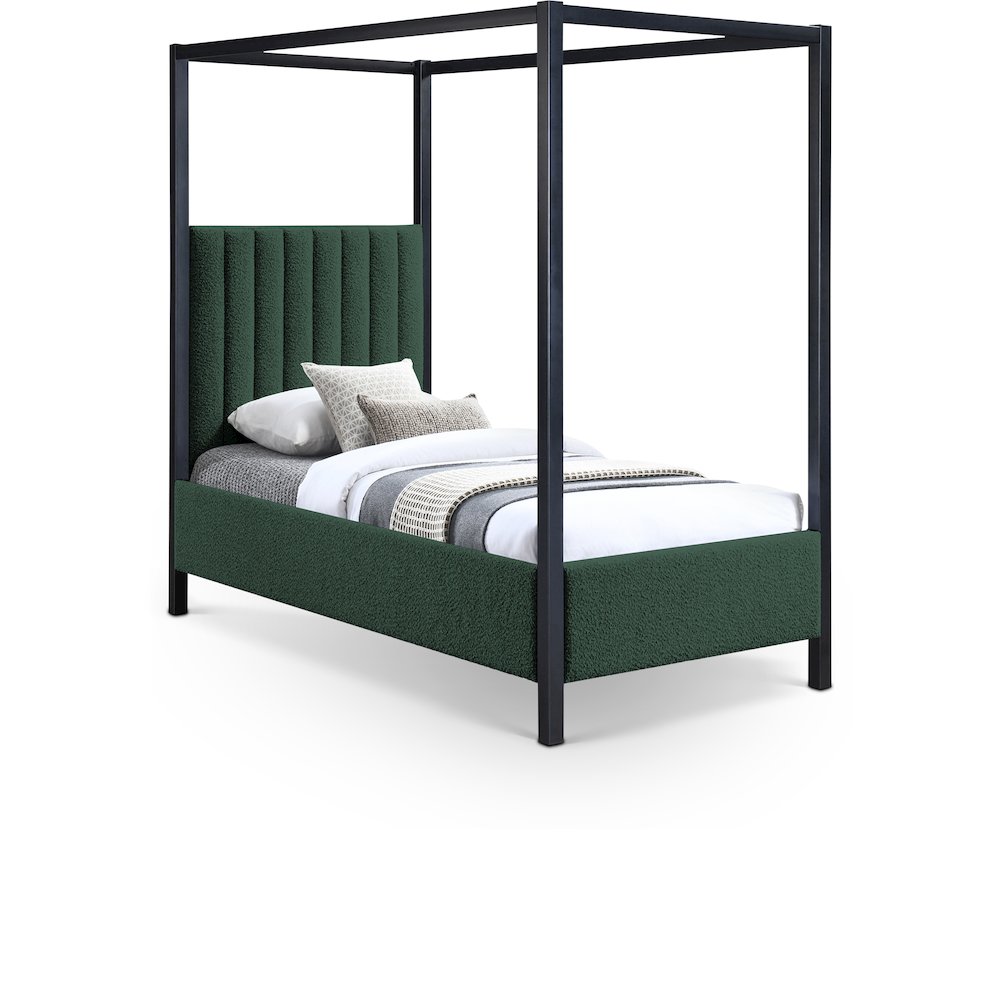 Kelly Green Boucle Fabric Twin Bed. Picture 1