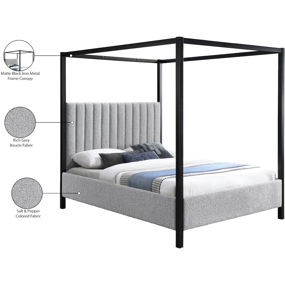 Kelly Grey Boucle Fabric King Bed. Picture 7