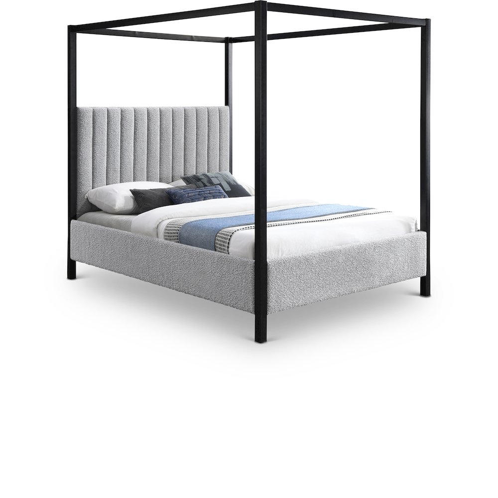 Kelly Grey Boucle Fabric King Bed. Picture 1