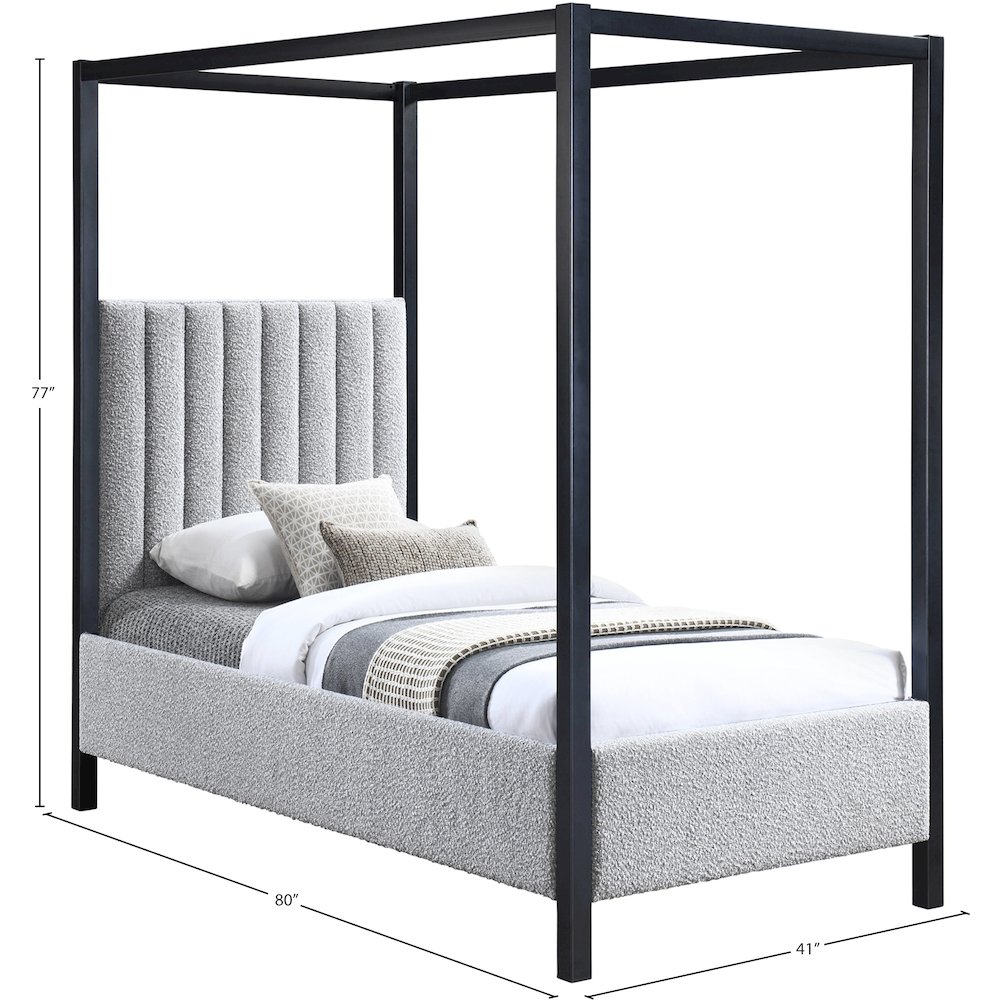 Kelly Grey Boucle Fabric Twin Bed. Picture 6