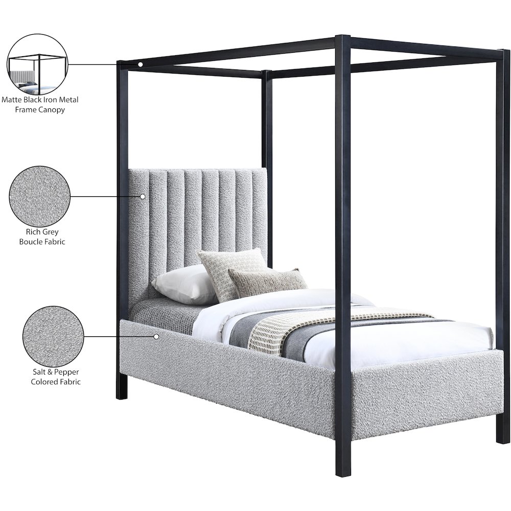 Kelly Grey Boucle Fabric Twin Bed. Picture 7