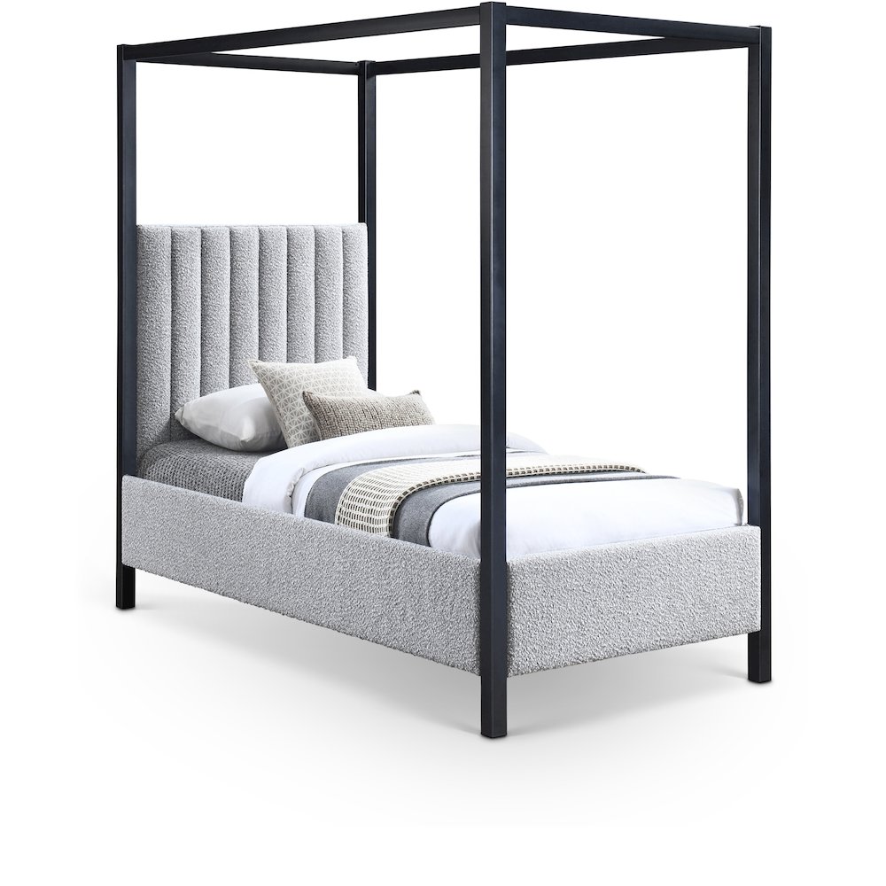 Kelly Grey Boucle Fabric Twin Bed. Picture 1